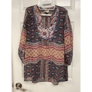 FIG FLOWER Anthropologie Blouse Large Rayon Boho Shirt Top Lightweight